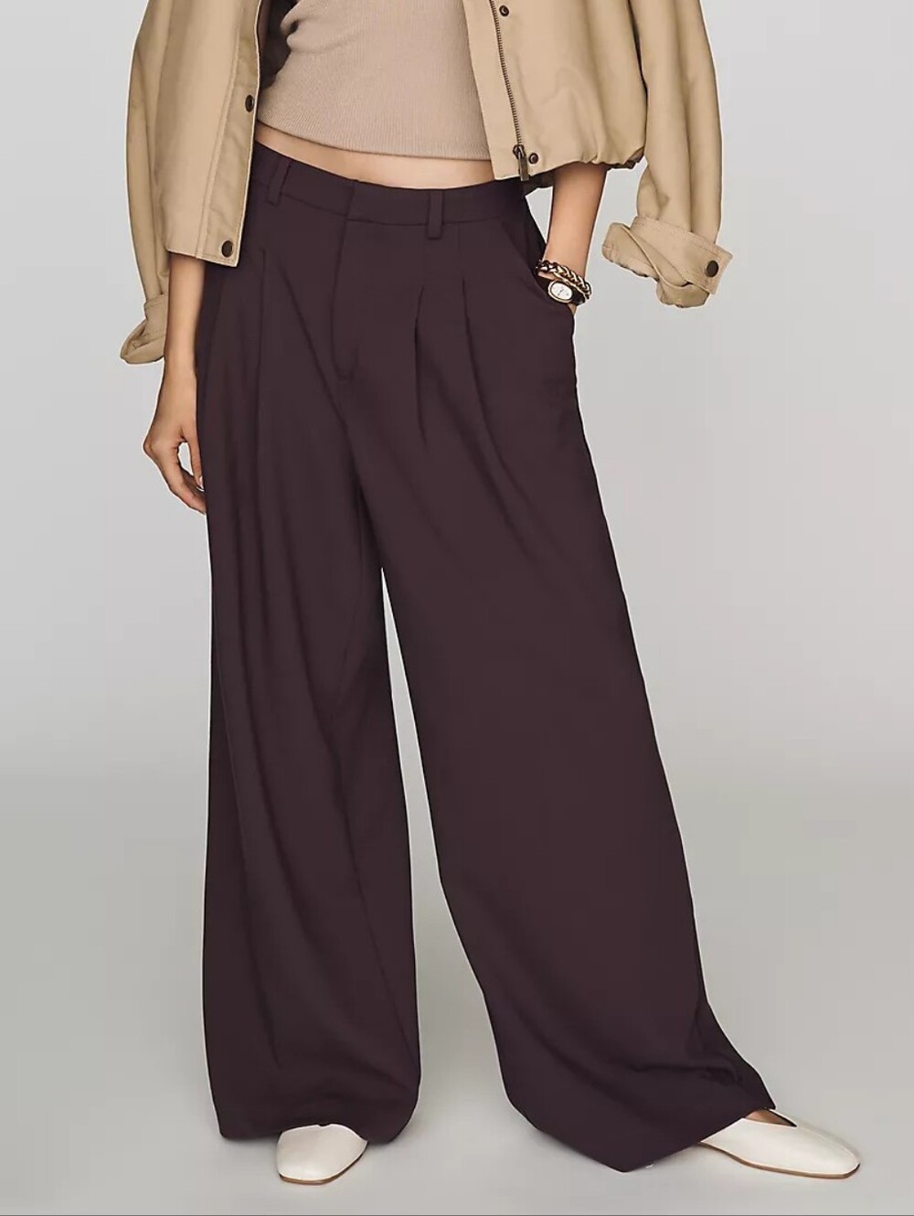Anthropologie Wide-Leg Trousers in Deep Plum